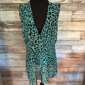 Amazon Women's Sheer Green Leopard Swim Coverup-NEVER WORN